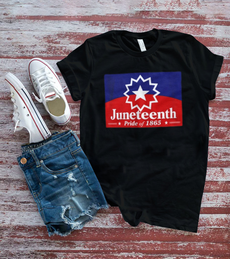 Juneteenth Pride Of 1865 Starburst Symbol On Red And Blue T-Shirt