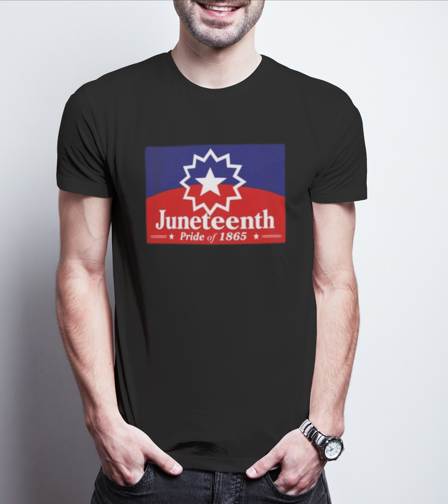 Juneteenth Pride Of 1865 Starburst Symbol On Red And Blue T-Shirt