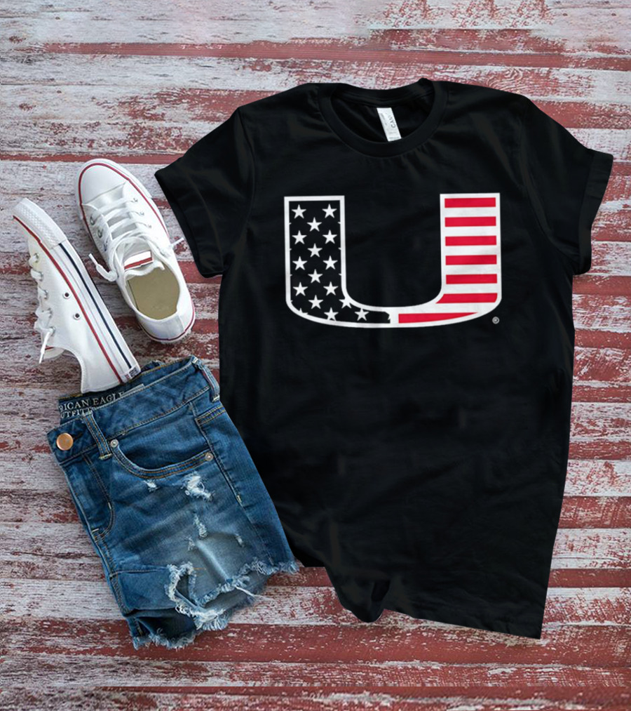 Stars And Stripes Miami Hurricanes U American Flag T-Shirt