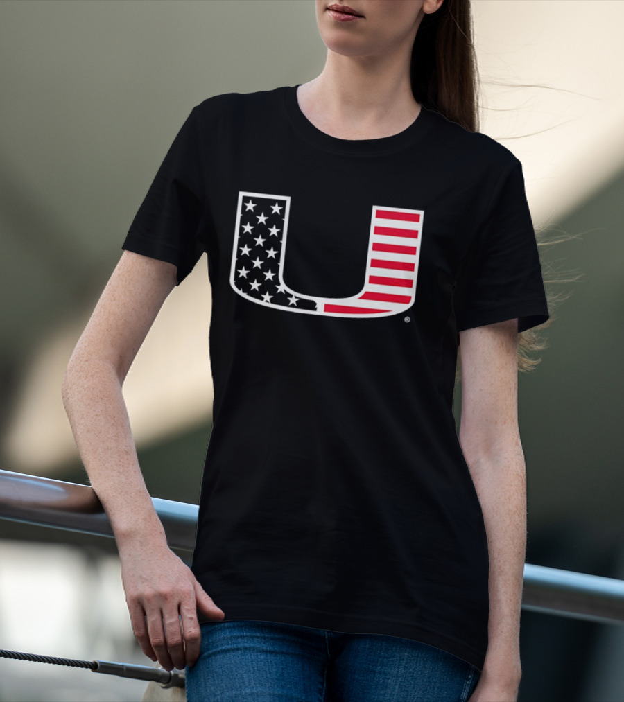 Stars And Stripes Miami Hurricanes U American Flag T-Shirt