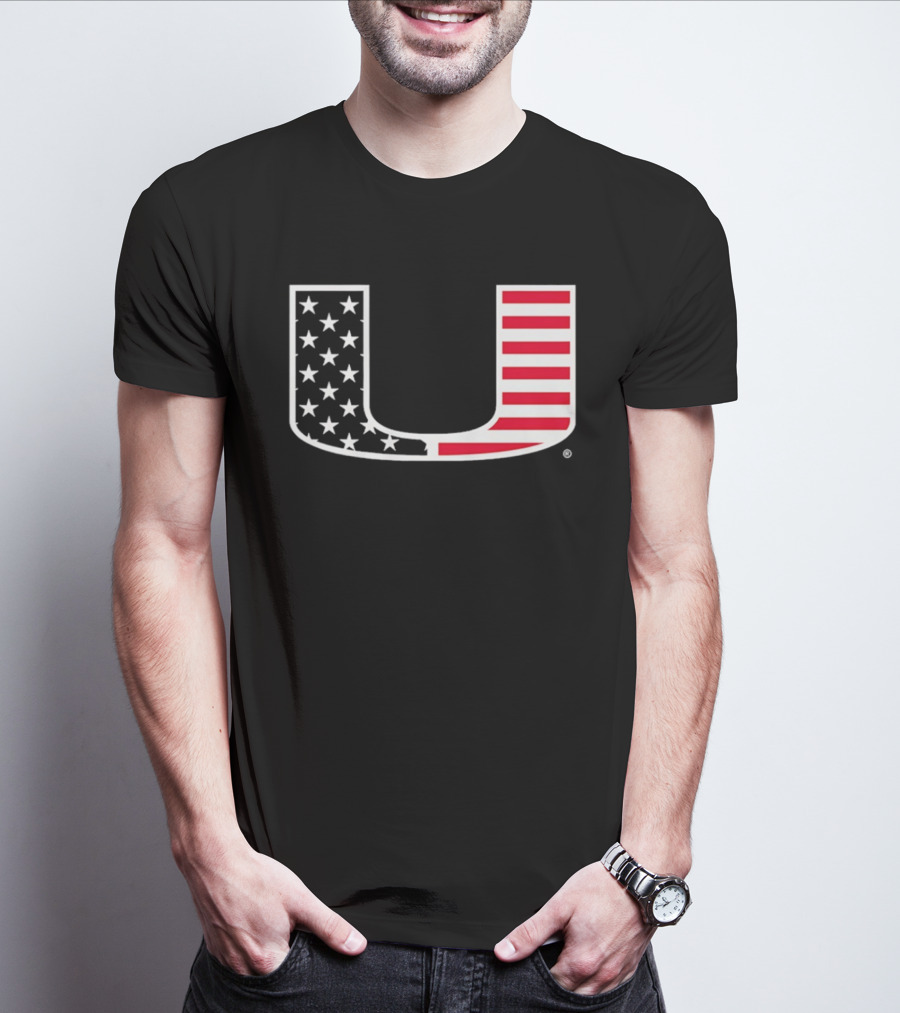 Stars And Stripes Miami Hurricanes U American Flag T-Shirt
