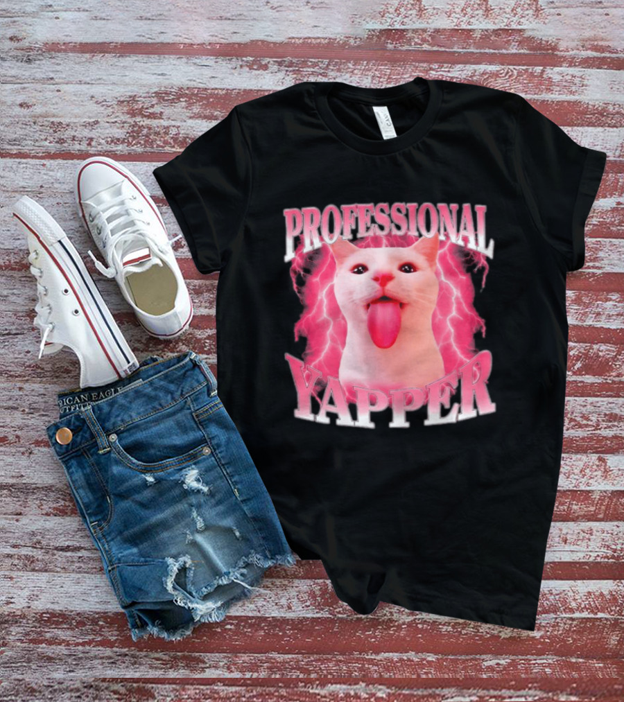 Professional Yapper Cat Pink Lightning Tongue Out T-Shirt