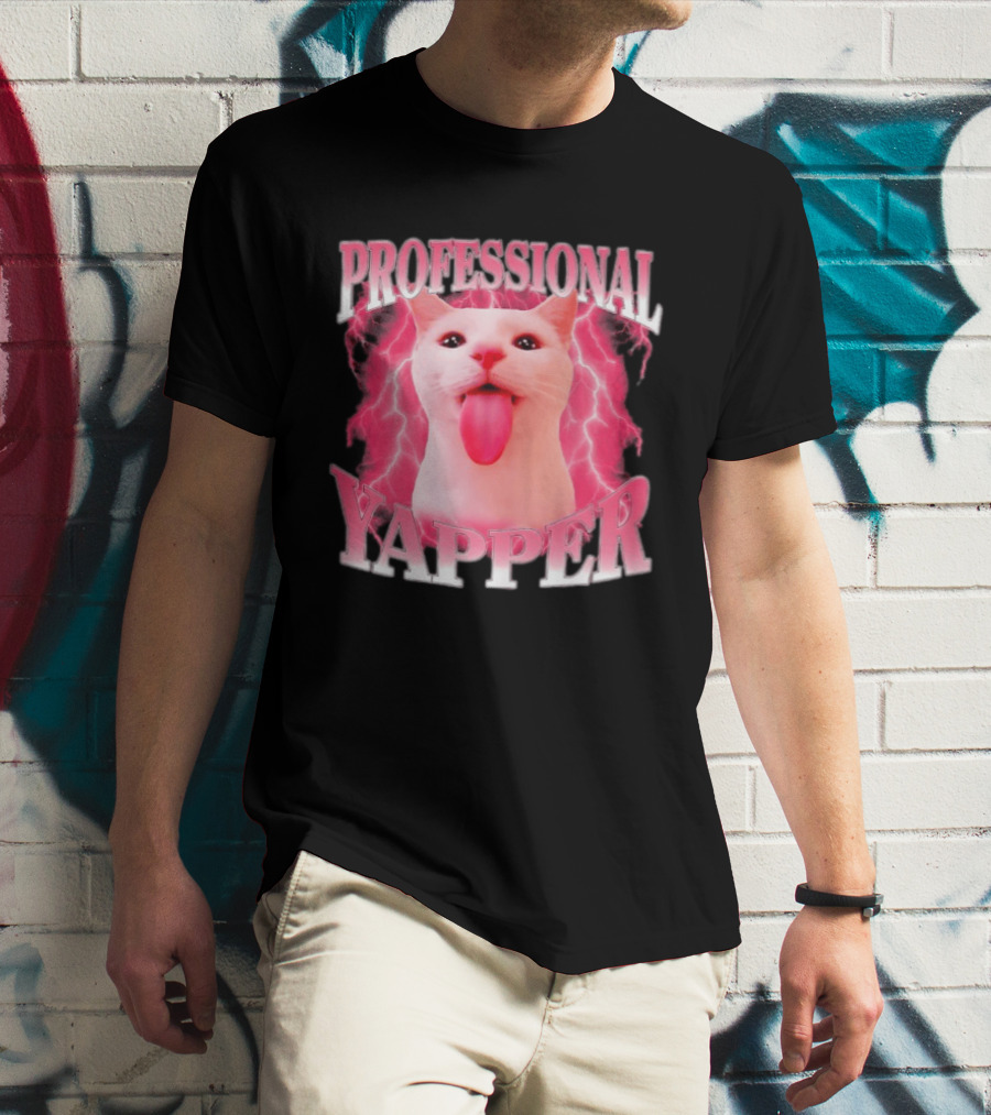 Professional Yapper Cat Pink Lightning Tongue Out T-Shirt