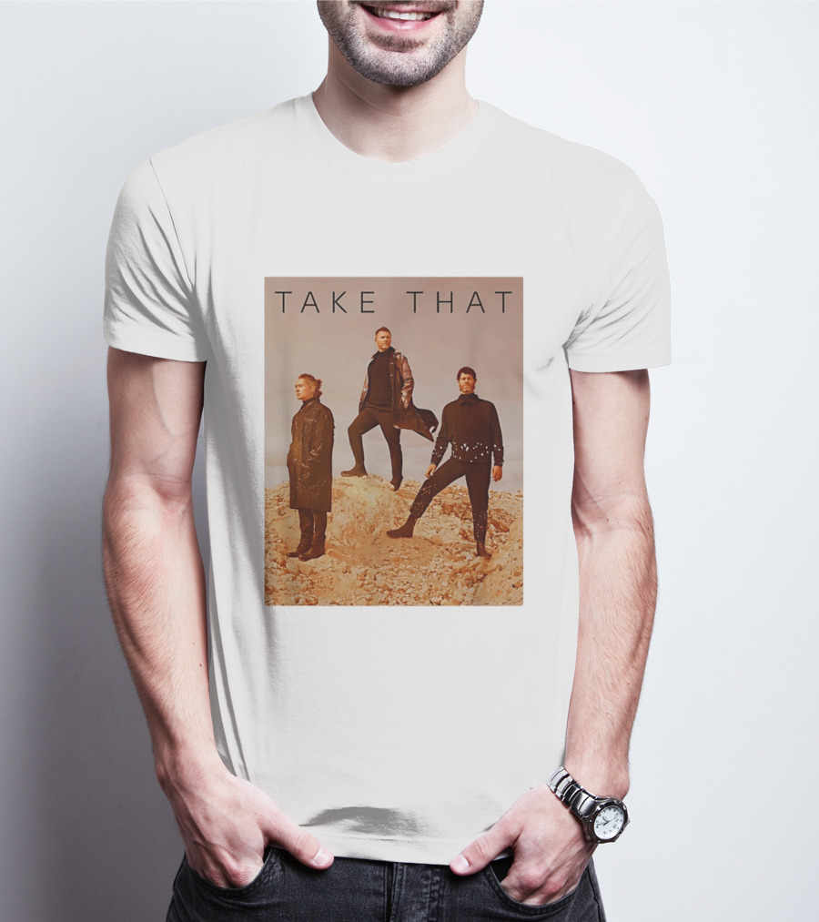 Take That Band Members Standing On Rocky Terrain T-Shirt
