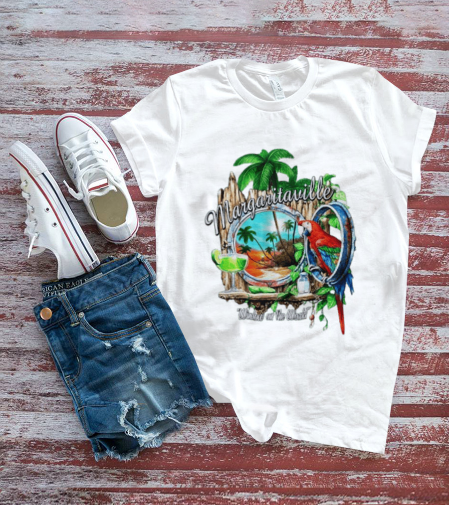 Margaritaville Tropical Parrot Beach Scene Window On The World T-Shirt