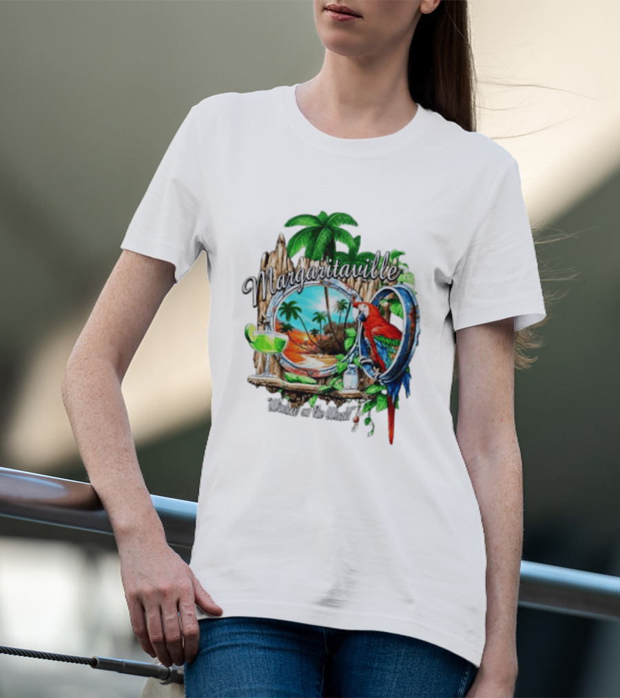 Margaritaville Tropical Parrot Beach Scene Window On The World T-Shirt