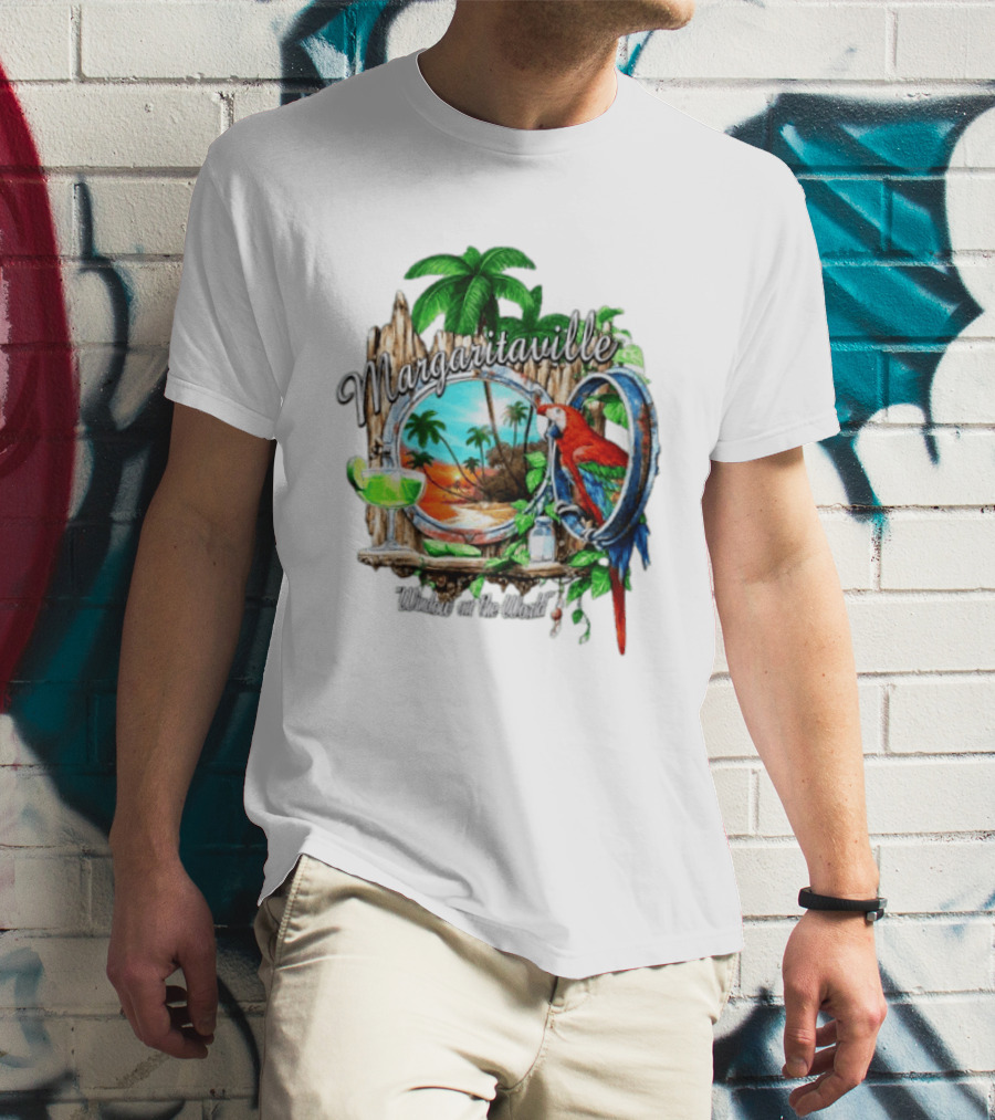 Margaritaville Tropical Parrot Beach Scene Window On The World T-Shirt