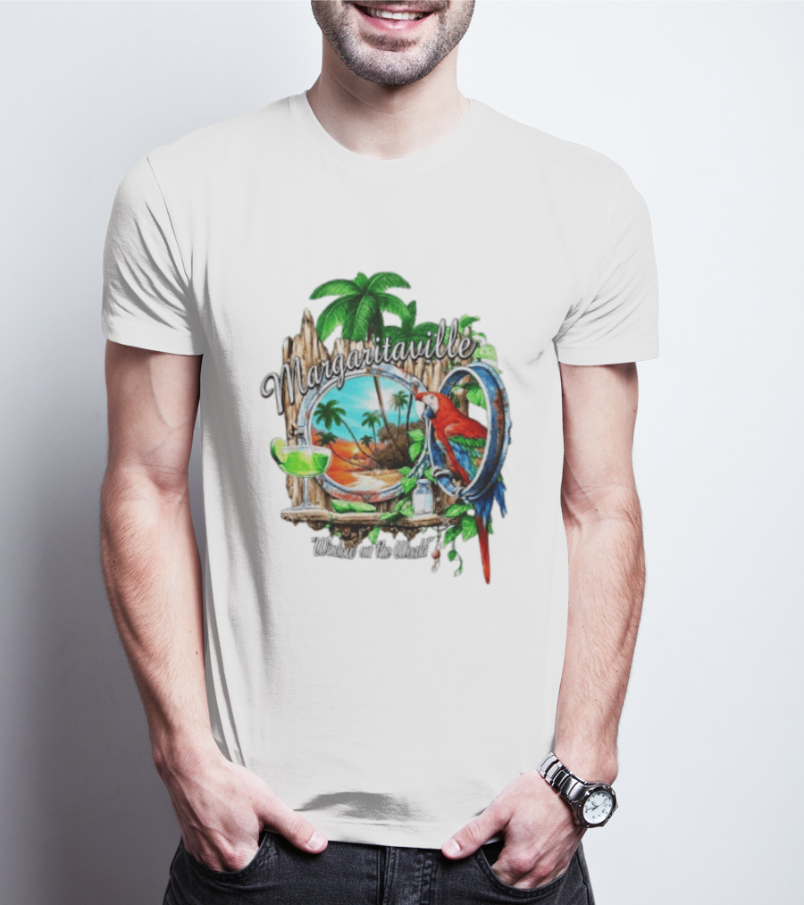 Margaritaville Tropical Parrot Beach Scene Window On The World T-Shirt