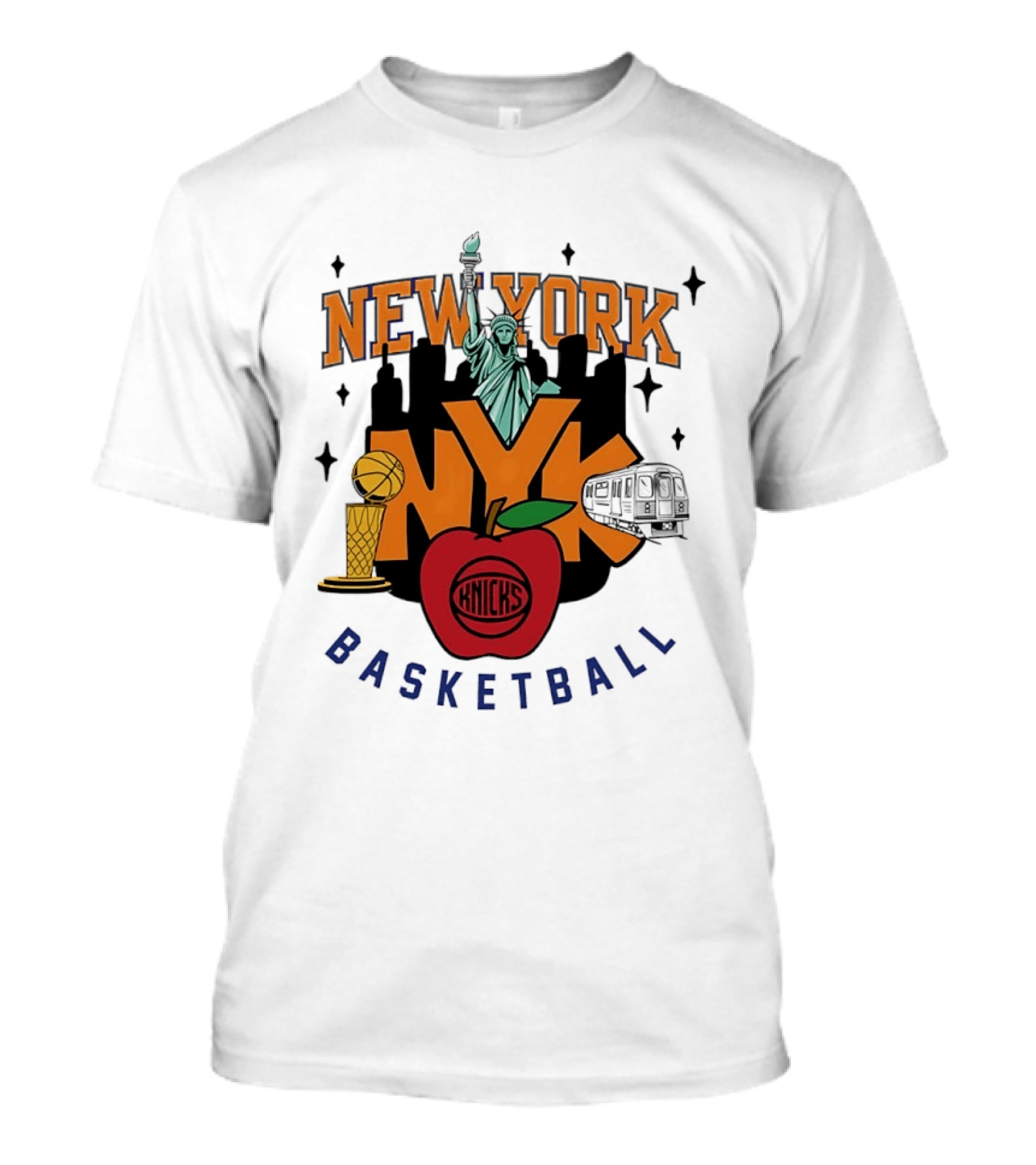 New York Knicks NYK Big Apple Basketball Statue Subway Skyline T-Shirt