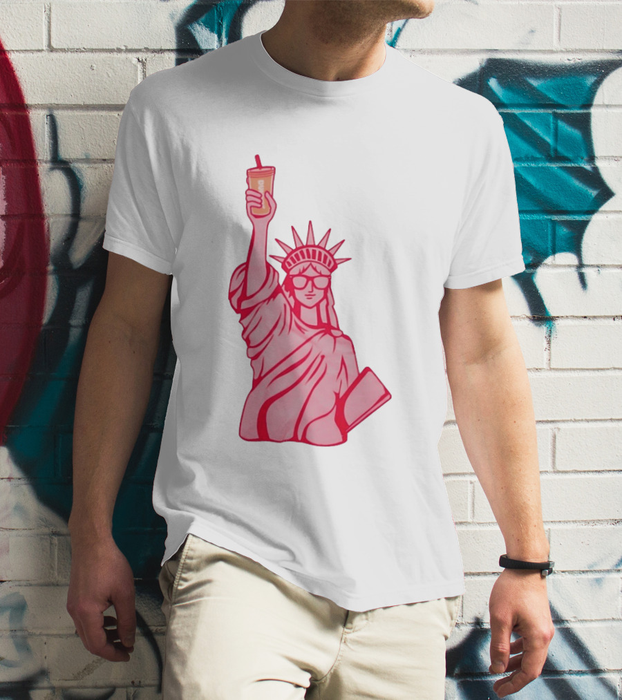 Statue Of Liberty Sunglasses Iced Drink T-Shirt