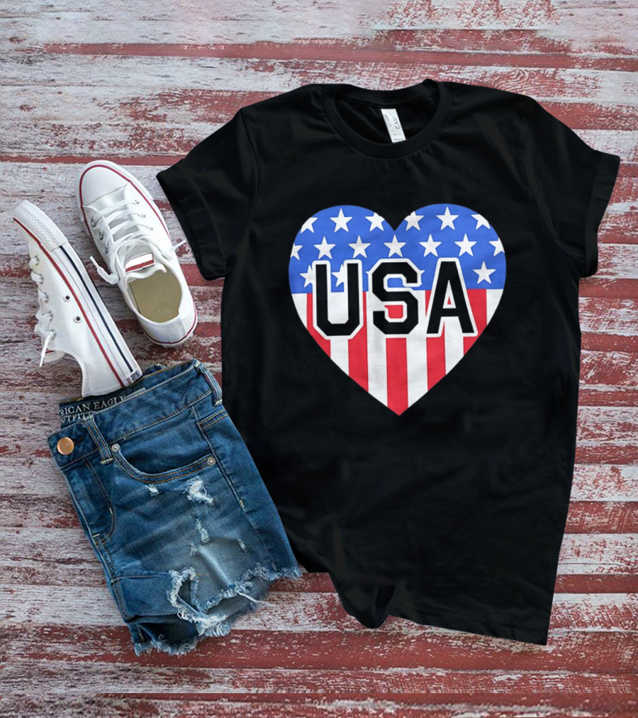 Patriotic USA Heart Shape Flag Stars And Stripes T-Shirt