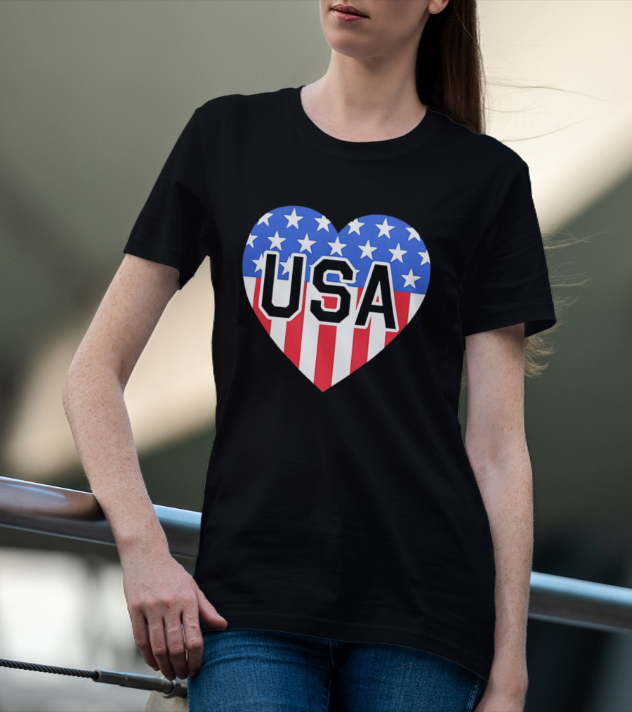 Patriotic USA Heart Shape Flag Stars And Stripes T-Shirt