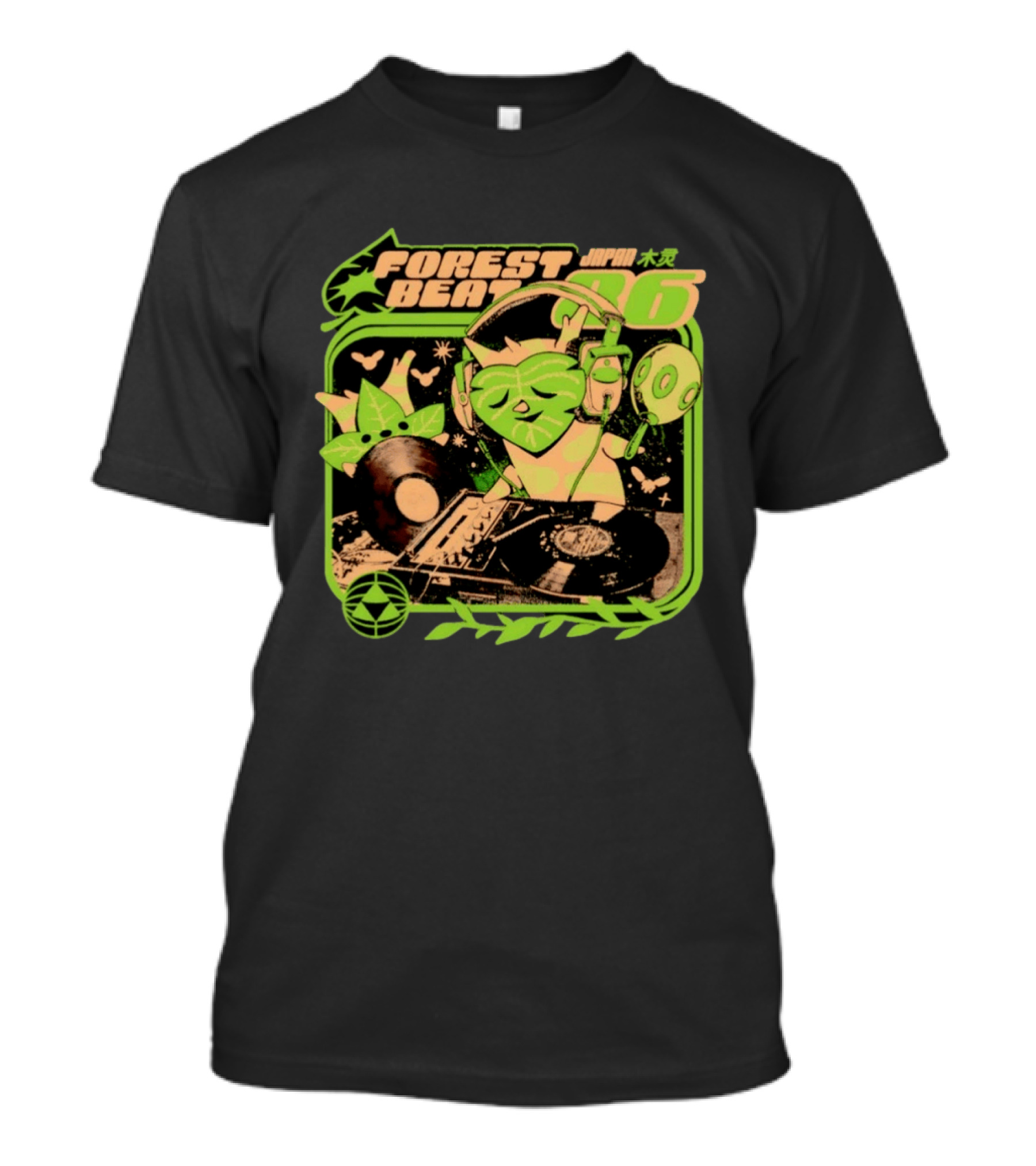 Forest Beat 06 Japan Music Vinyl Leaves Green Mask T-Shirt