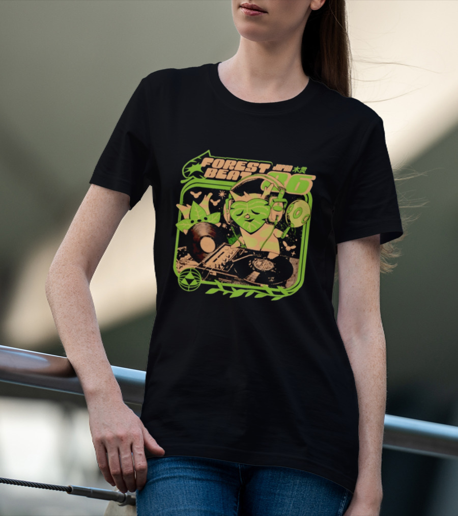 Forest Beat 06 Japan Music Vinyl Leaves Green Mask T-Shirt