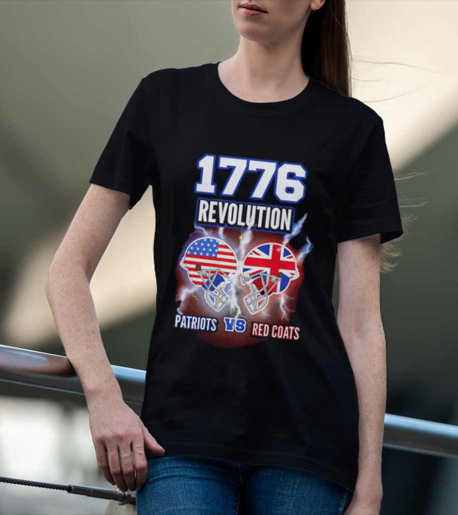 1776 Revolution Patriots Vs Red Coats American Flag British Flag Helmets Clash T-Shirt