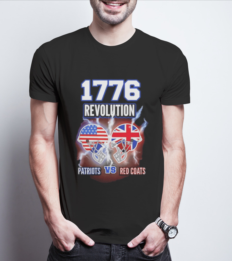1776 Revolution Patriots Vs Red Coats American Flag British Flag Helmets Clash T-Shirt