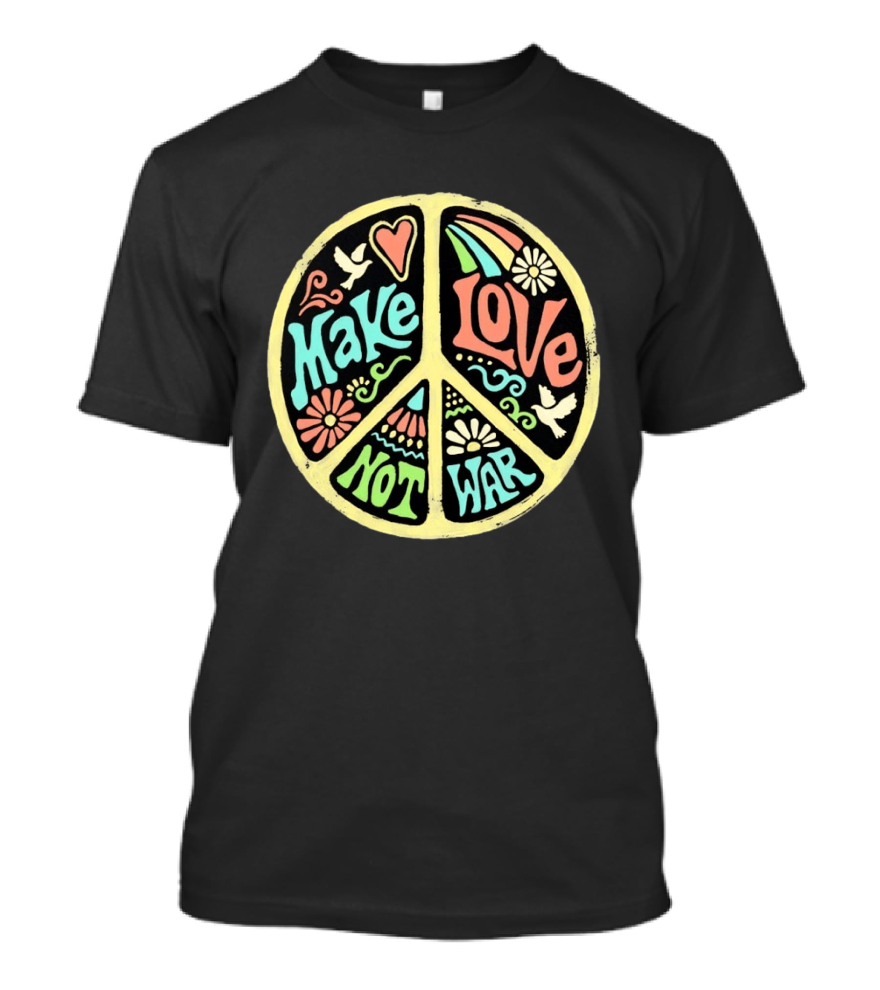 Make Love Not War Peace Sign Floral Rainbow Dove T-Shirt