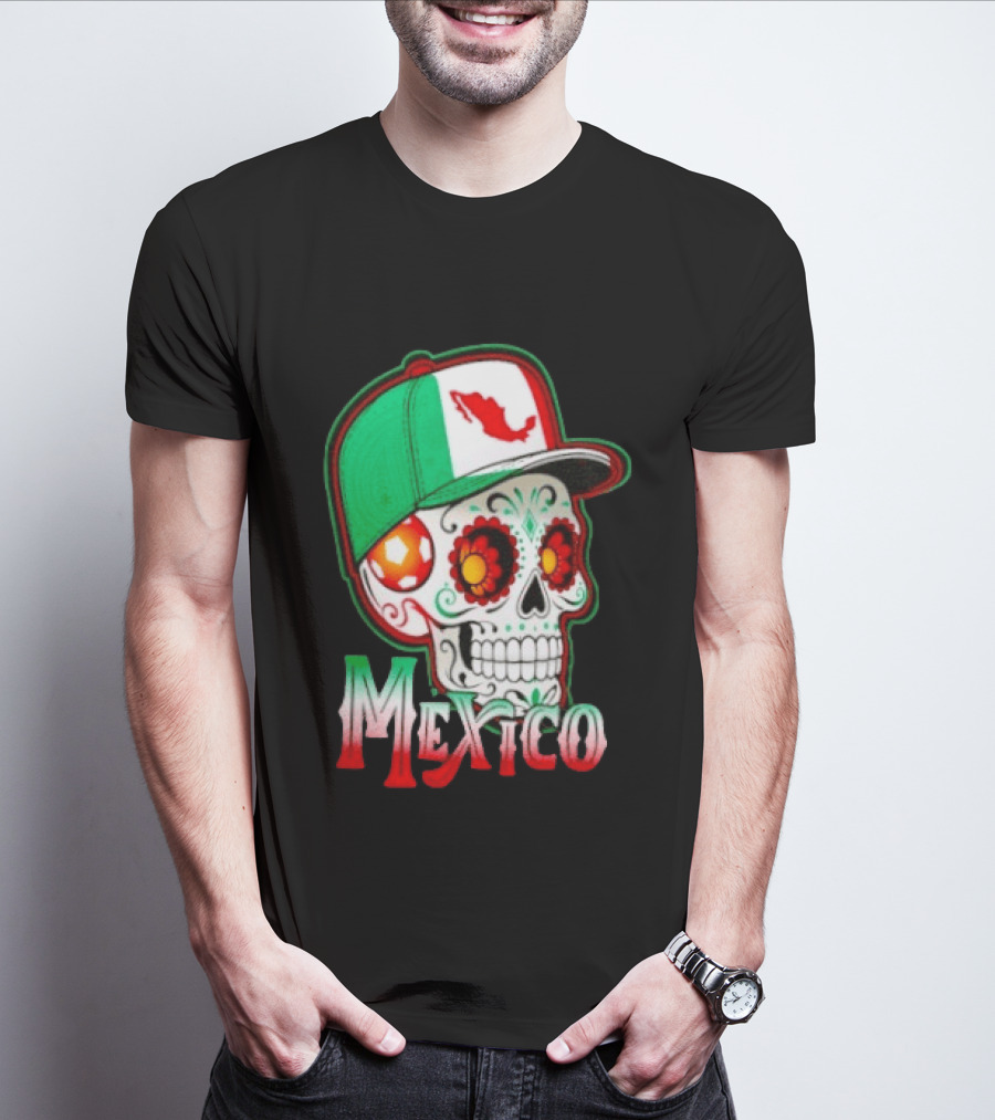 Mexico Sugar Skull Hat Map T-Shirt