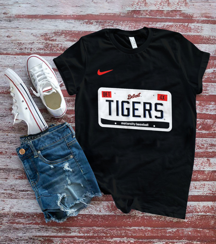 Detroit Tigers License Plate DET 4X Motorcity Baseball Nike T-Shirt
