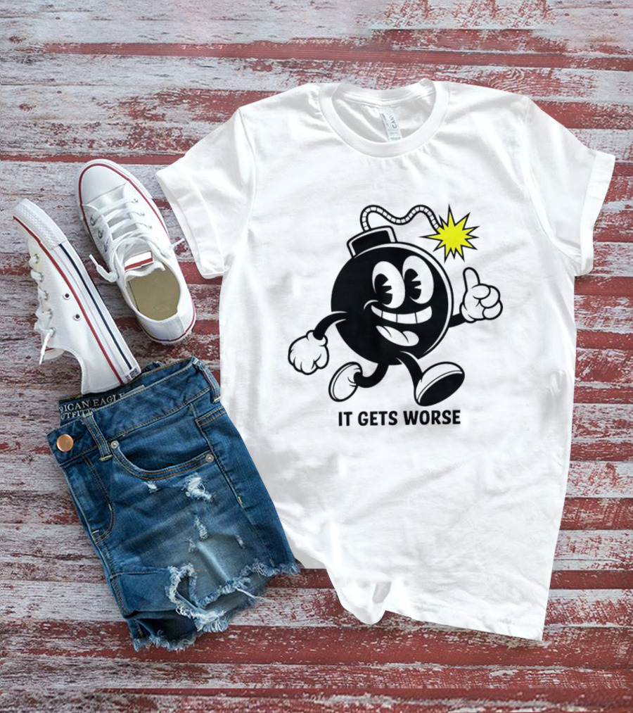 Bomb Walking Thumbs Up It Gets Worse Retro Cartoon T-Shirt