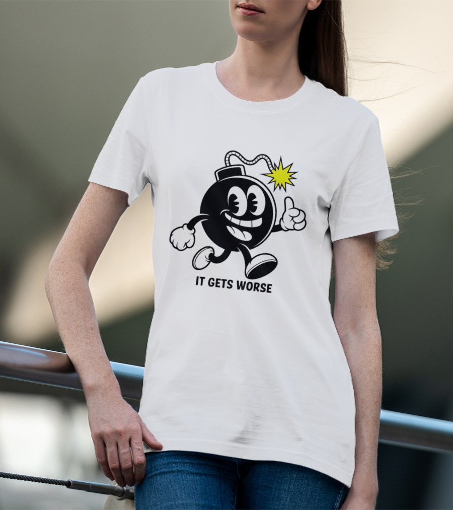 Bomb Walking Thumbs Up It Gets Worse Retro Cartoon T-Shirt