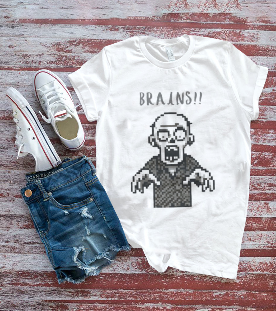 8 Bit Brains Pixel Zombie Undead Horror T-Shirt