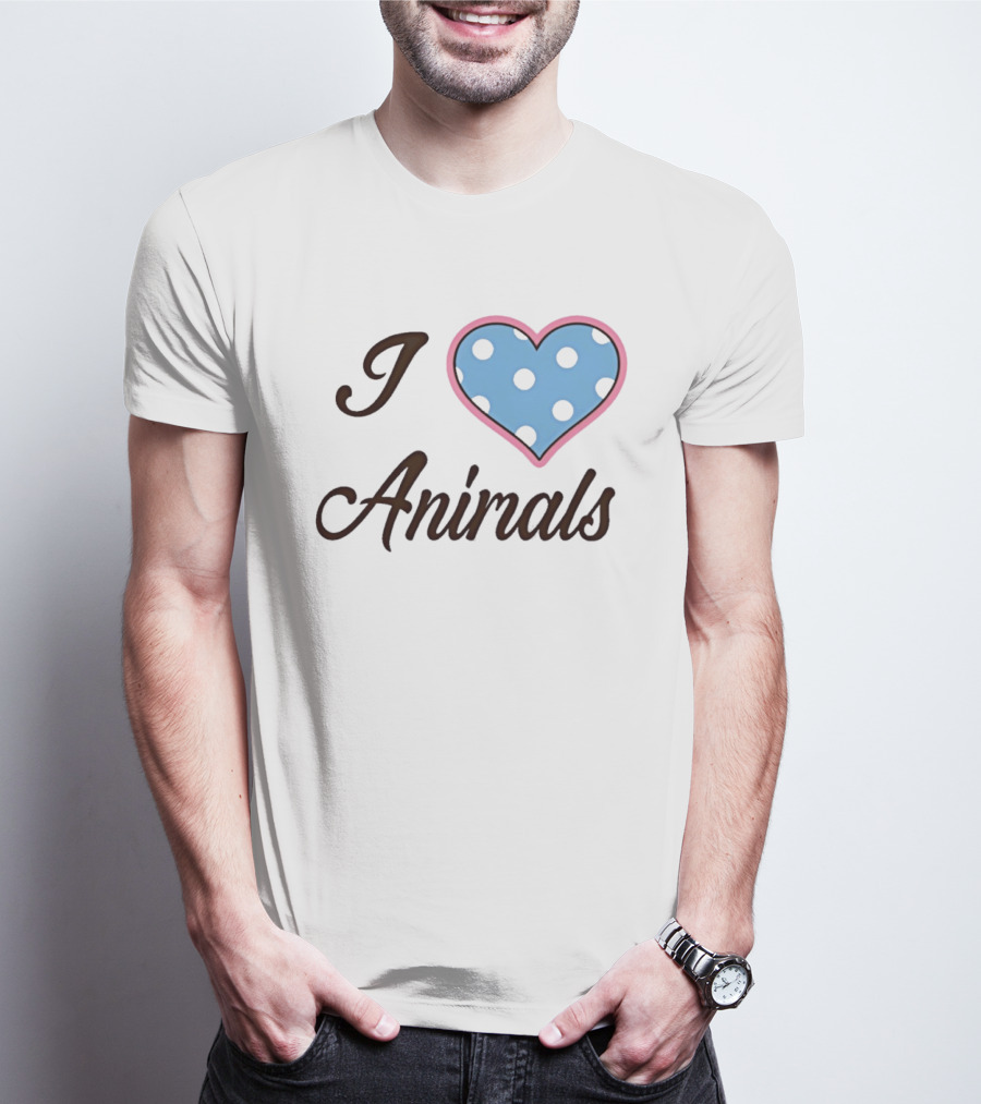I Love Animals Blue Polka Dot Heart T-Shirt