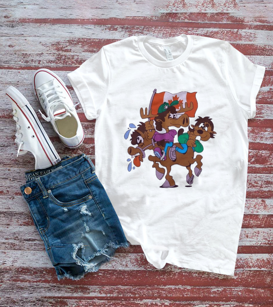 Slushy Noobz Horse Riders Cartoon Moose With Canada Flag T-Shirt