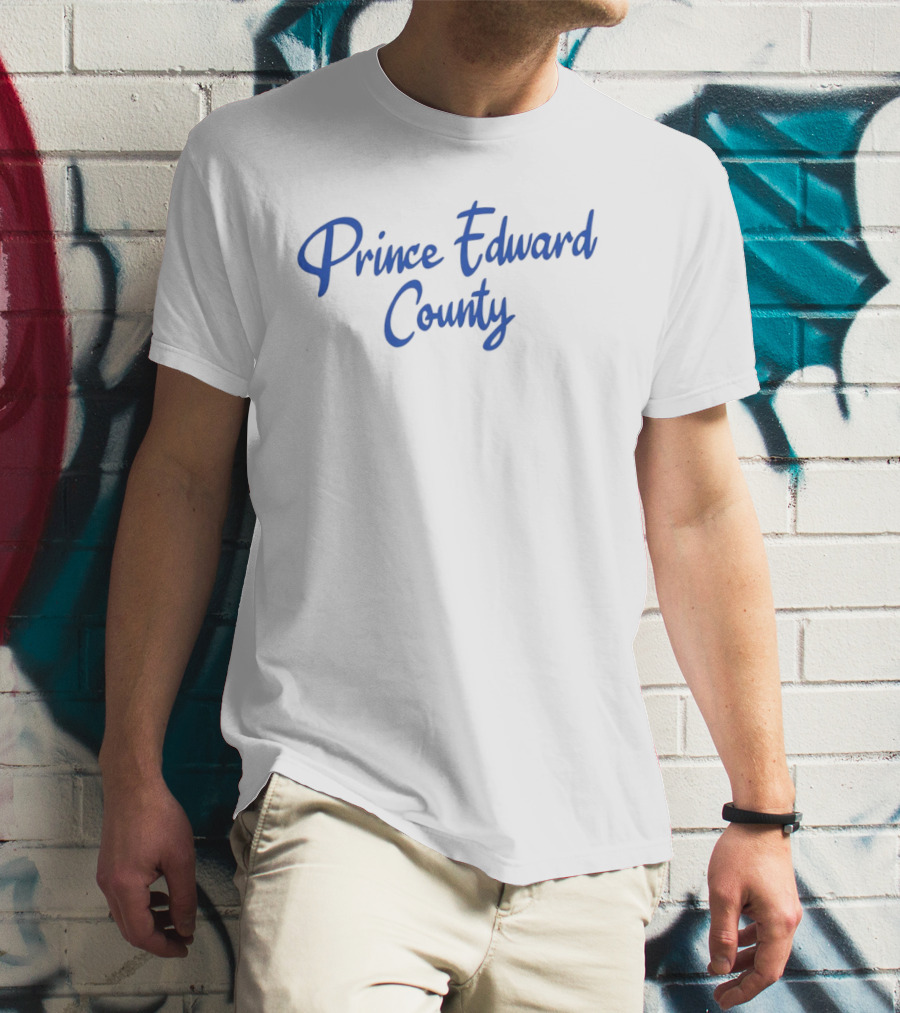 Prince Edward County Text In Blue Cursive Font T-Shirt