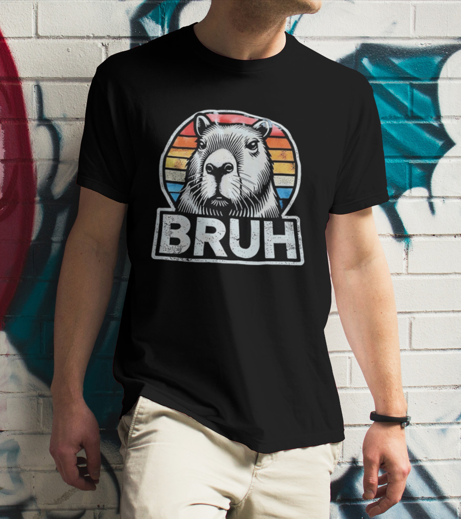 Capybara Bruh Retro Sunset Animal T-Shirt