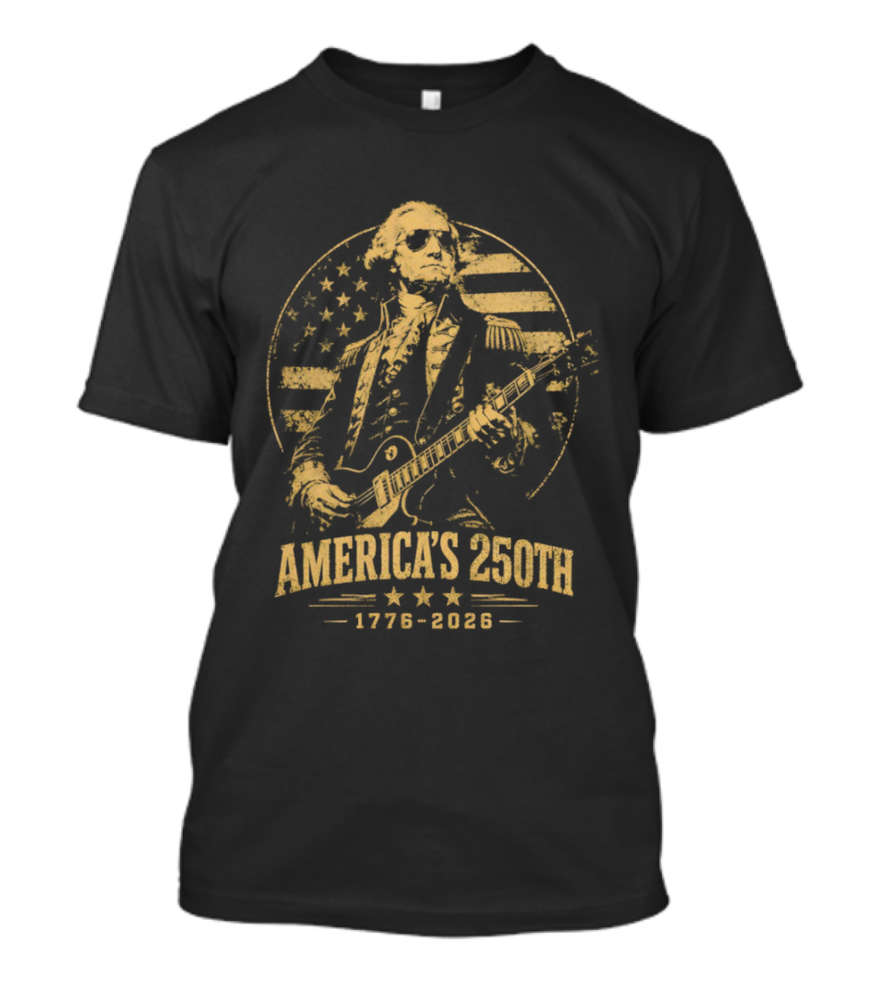George Washington America's 250th 1776 2026 Rock And Roll Guitar USA Flag T-Shirt