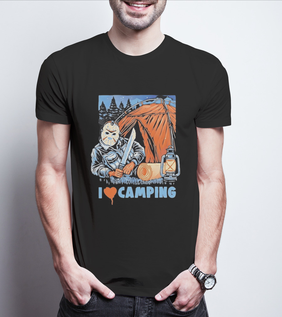 Jason Voorhees I Love Camping Knife Lantern Tent Iconic Horror T-Shirt