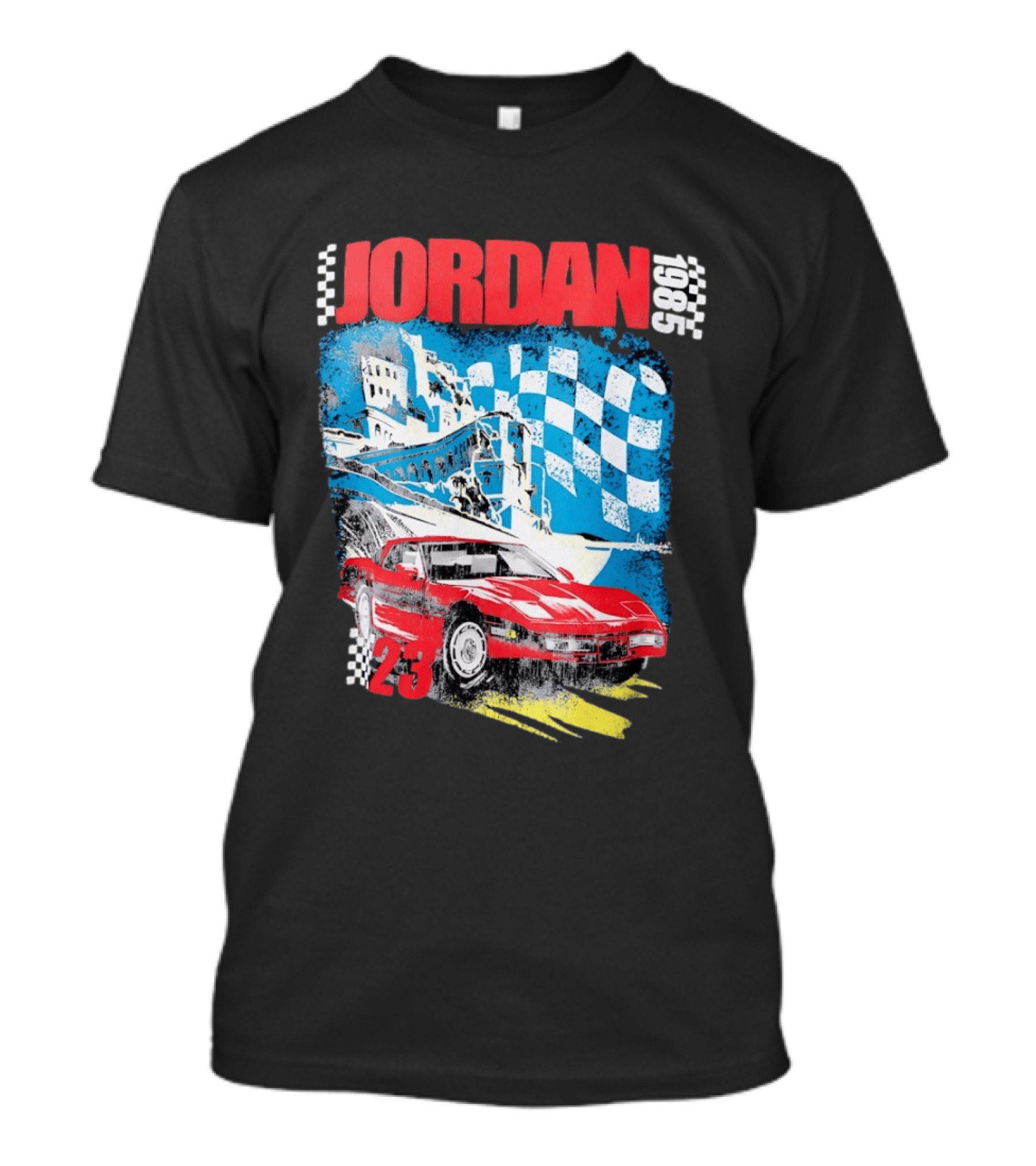 Jordan 1985 23 Chevrolet Corvette C4 Race Car Checkered Flag Racing T-Shirt
