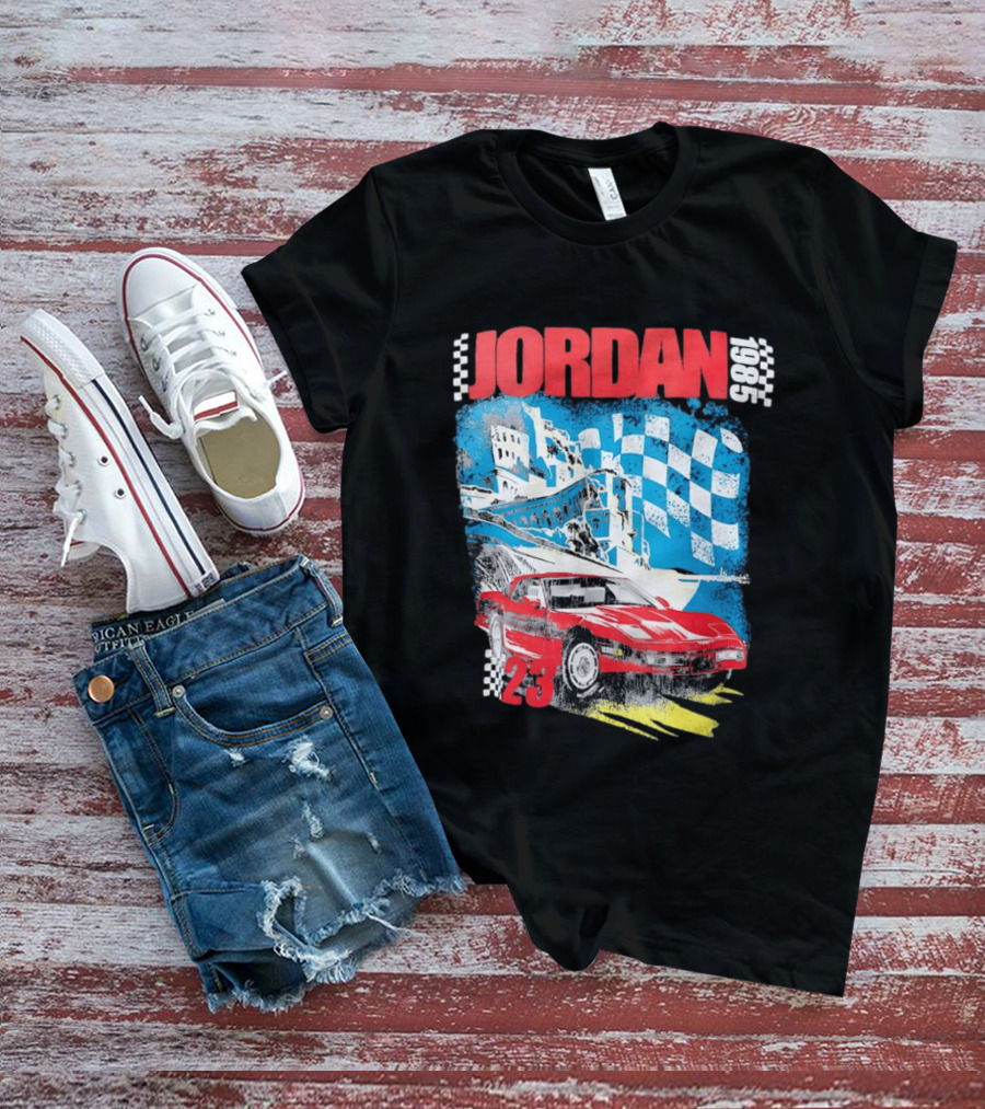 Jordan 1985 23 Chevrolet Corvette C4 Race Car Checkered Flag Racing T-Shirt