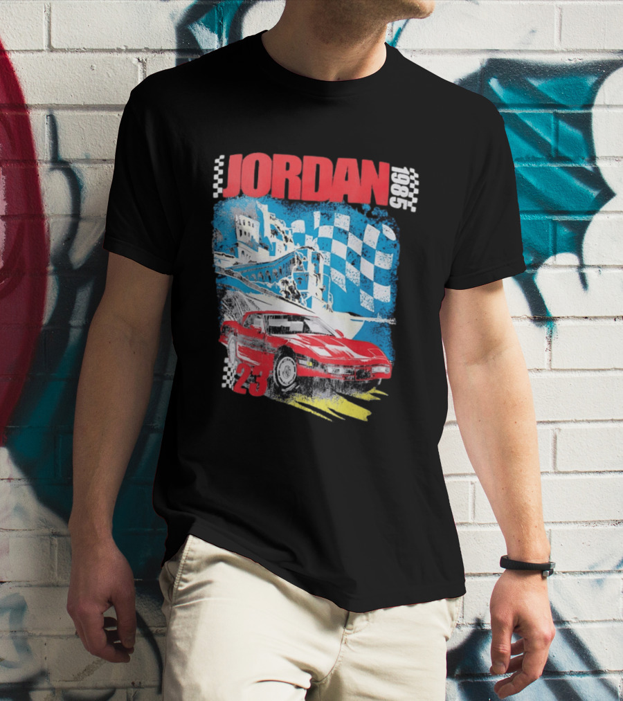 Jordan 1985 23 Chevrolet Corvette C4 Race Car Checkered Flag Racing T-Shirt