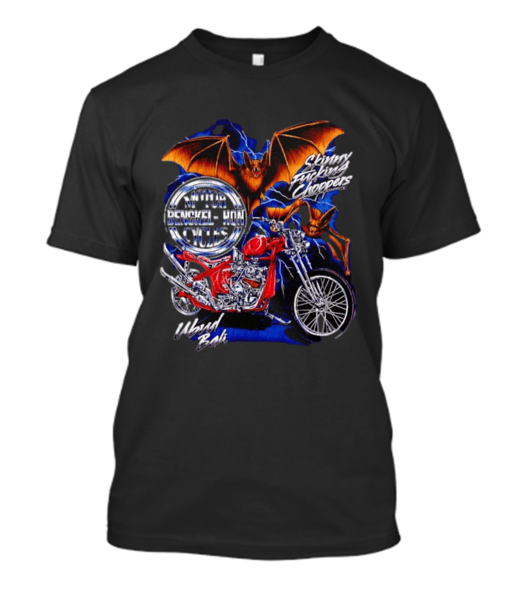 Jhon Cycles Motor Bengkel Skinny Choppers Ubud Bali Motorcycle With Bats T-Shirt