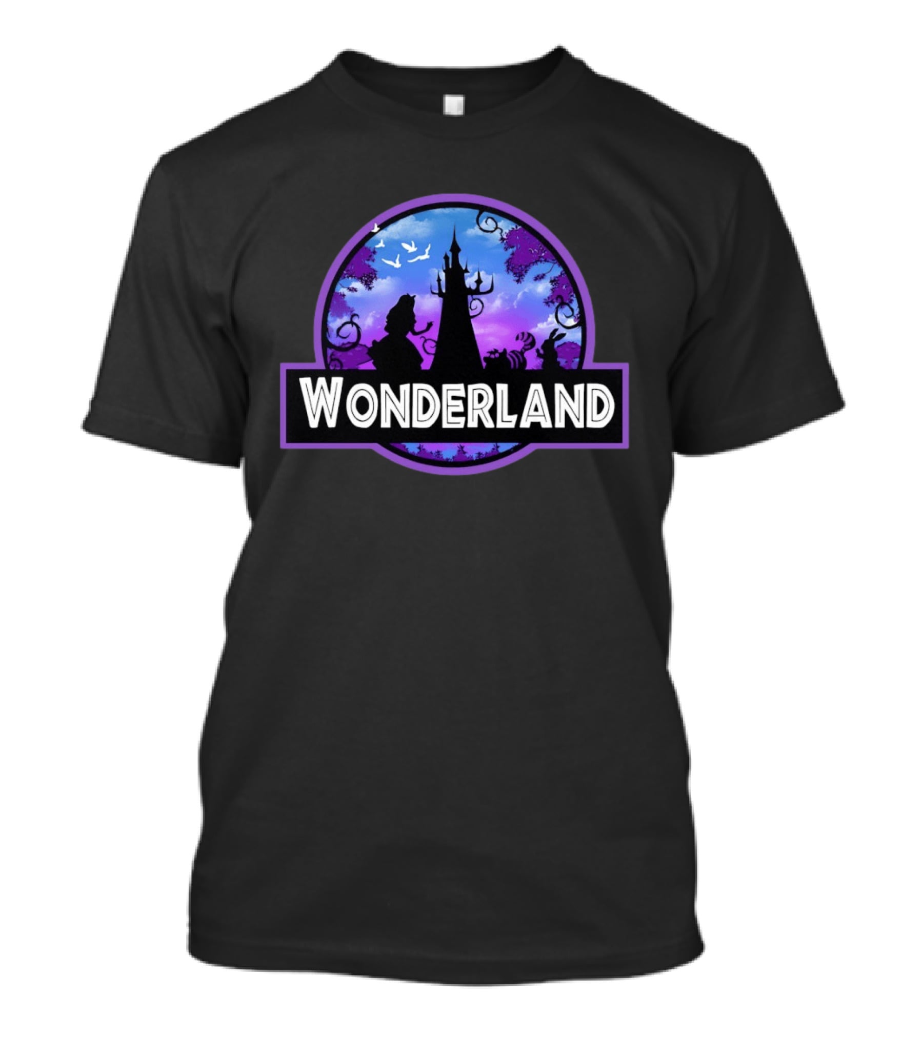 Alice Wonderland Adventure Silhouette Tower Fantasy Scene T-Shirt