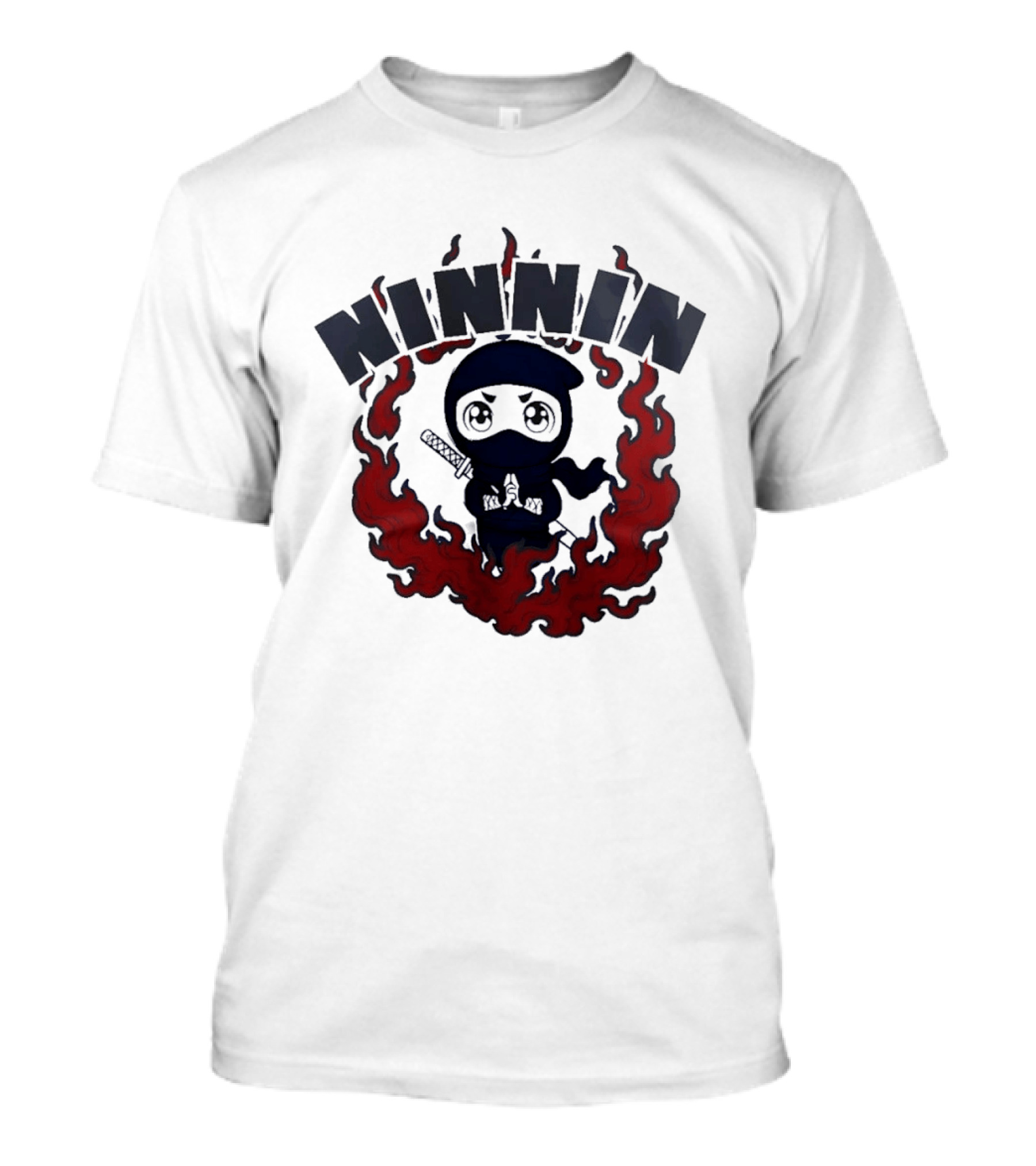 Ninin Ninja Chibi Flames Katana T-Shirt