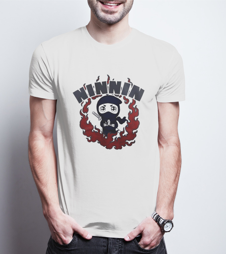 Ninin Ninja Chibi Flames Katana T-Shirt