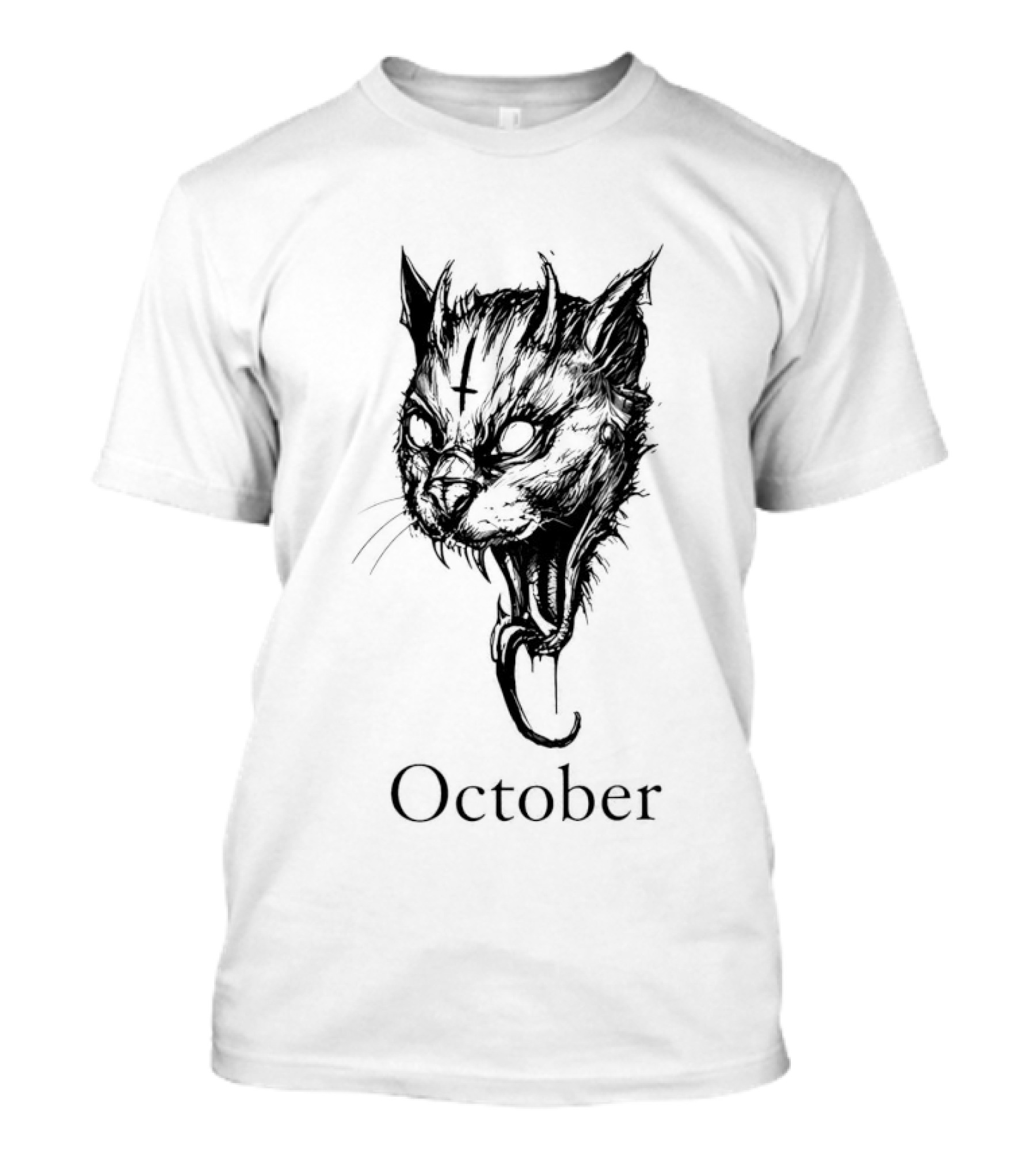 October Demon Cat Gothic Occult Halloween Cat T-Shirt