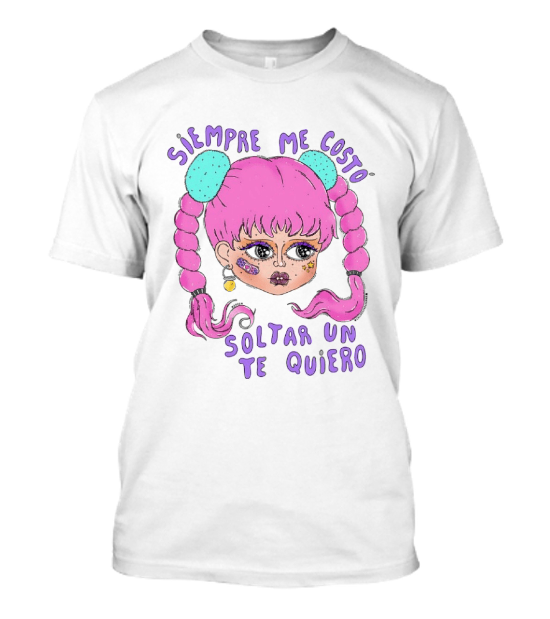 Siempre Me Costó Soltar Un Te Quiero Pink Braids Girl Cartoon T-Shirt