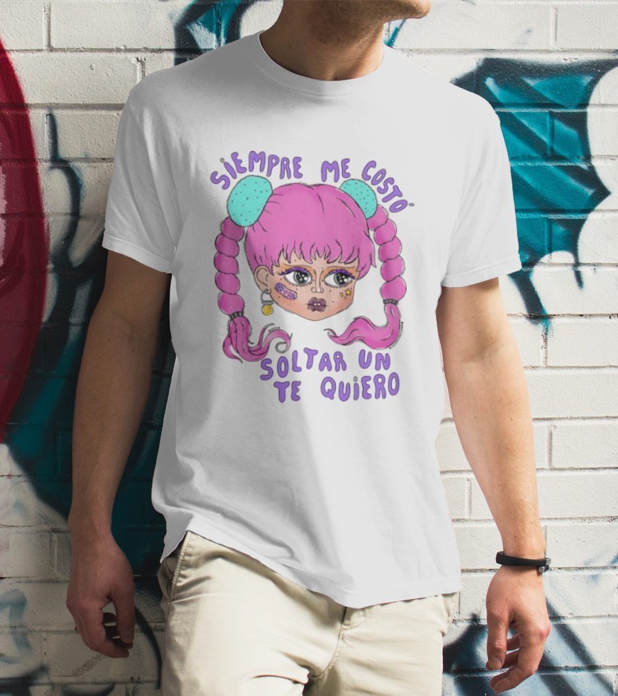 Siempre Me Costó Soltar Un Te Quiero Pink Braids Girl Cartoon T-Shirt