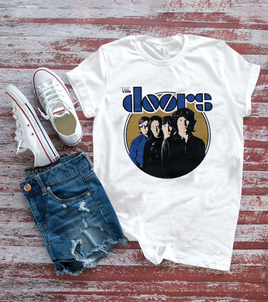 The Doors Faces Band Members Iconic Gold Circle T-Shirt