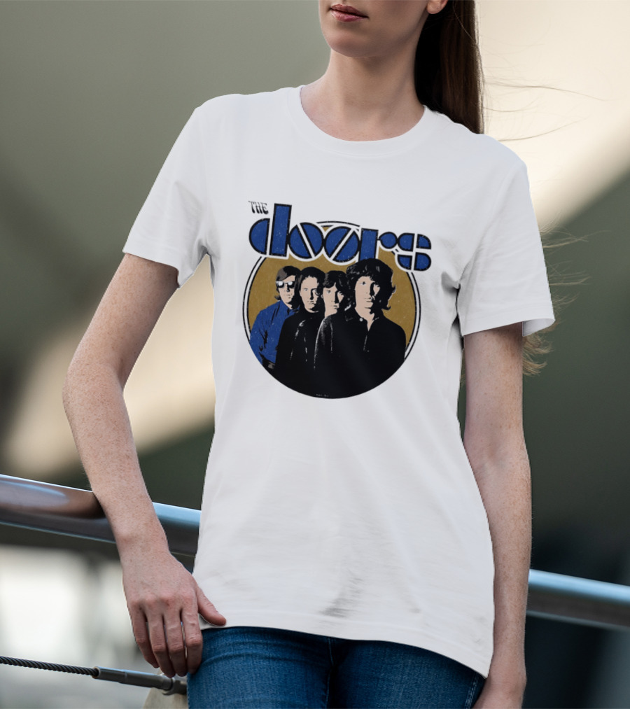 The Doors Faces Band Members Iconic Gold Circle T-Shirt