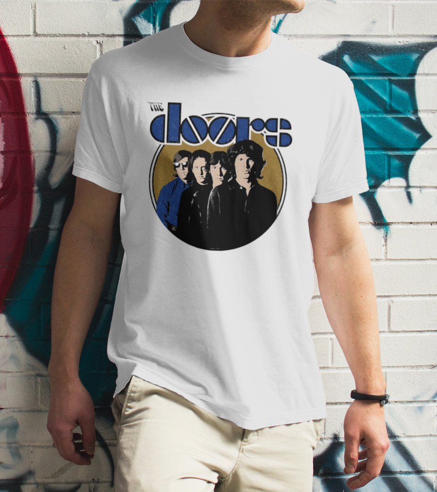 The Doors Faces Band Members Iconic Gold Circle T-Shirt