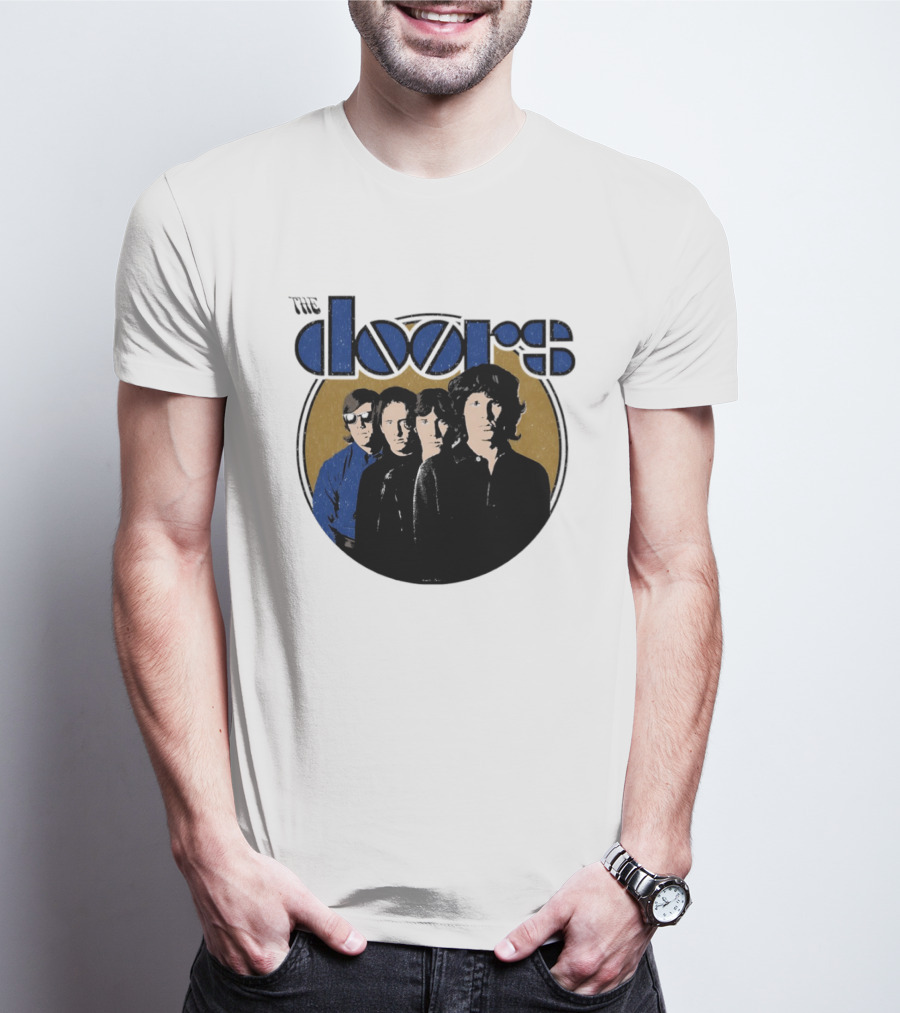 The Doors Faces Band Members Iconic Gold Circle T-Shirt