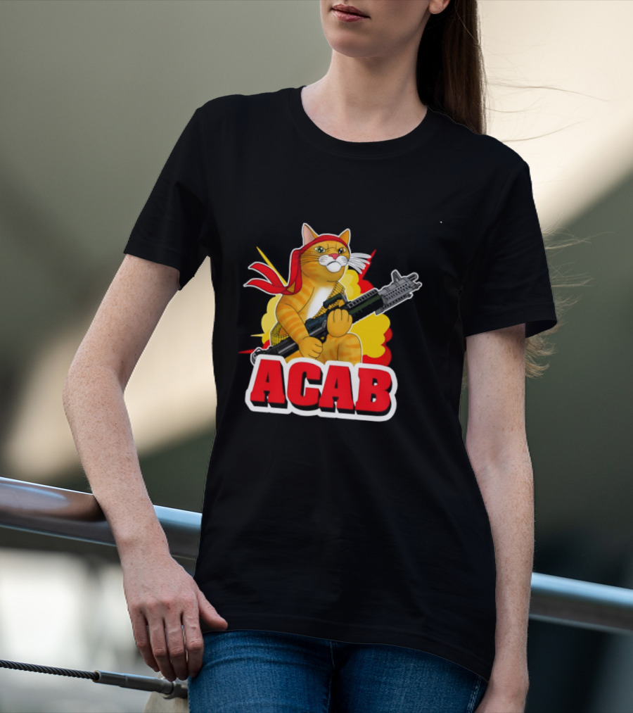 ACAB All Cats Are Badasses Rocket Launcher Cat With Red Bandana T-Shirt