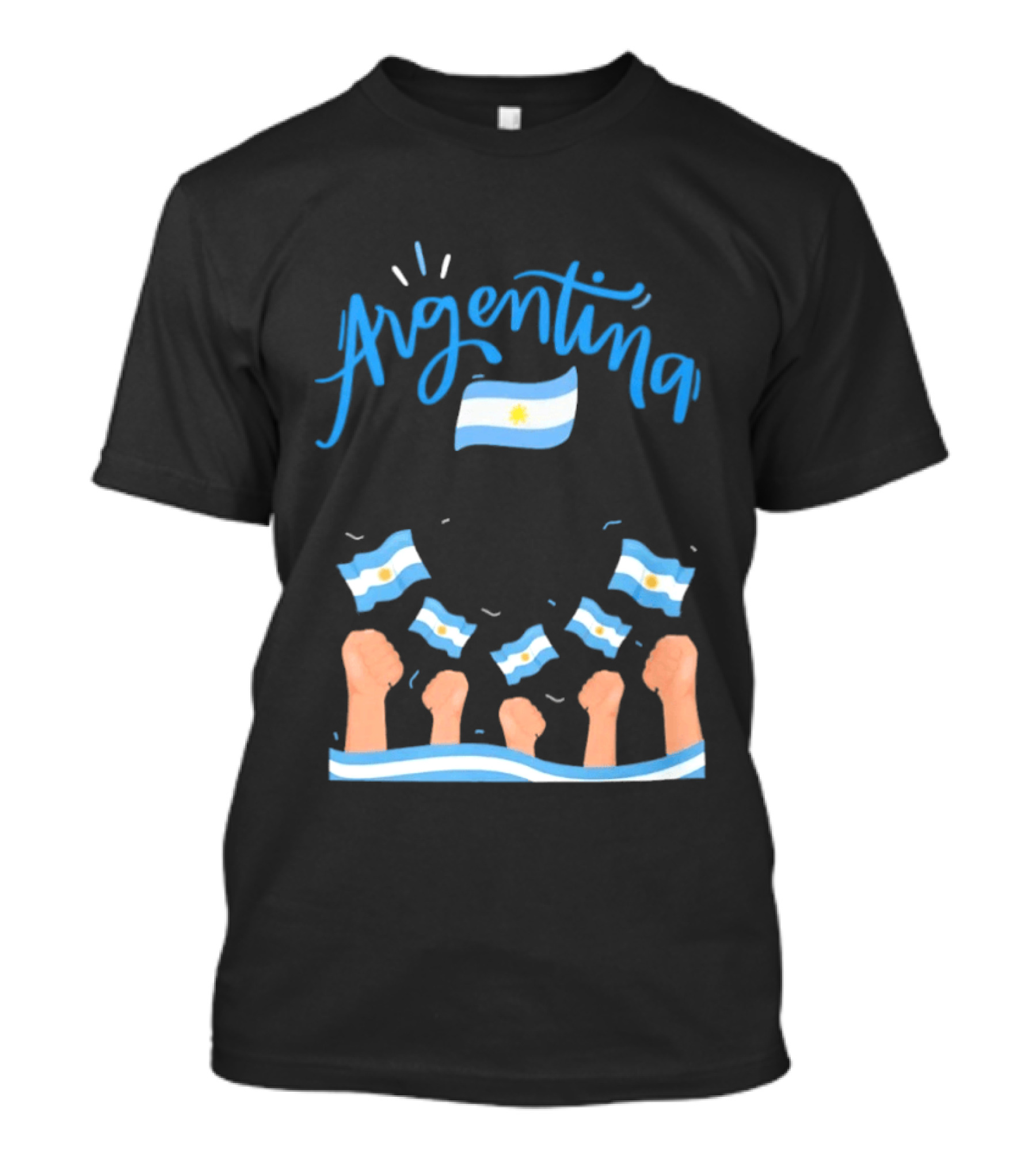 Argentina Celebration Raised Fists Waving Flags Enthusiastic Spirit T-Shirt