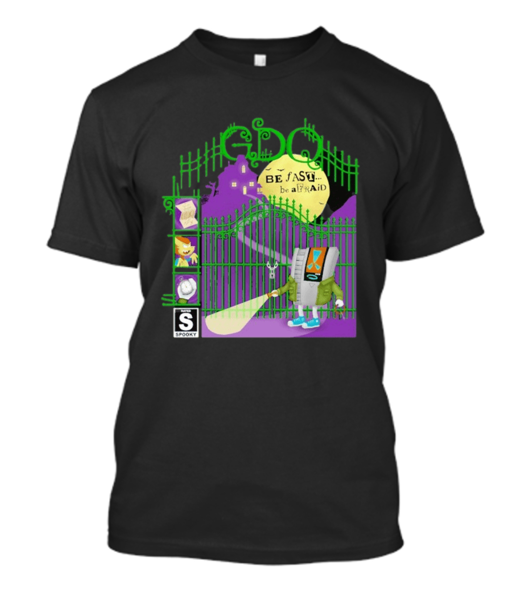 Gdq Be Fast Be Afraid Spooky Retro Robot Gaming T-Shirt