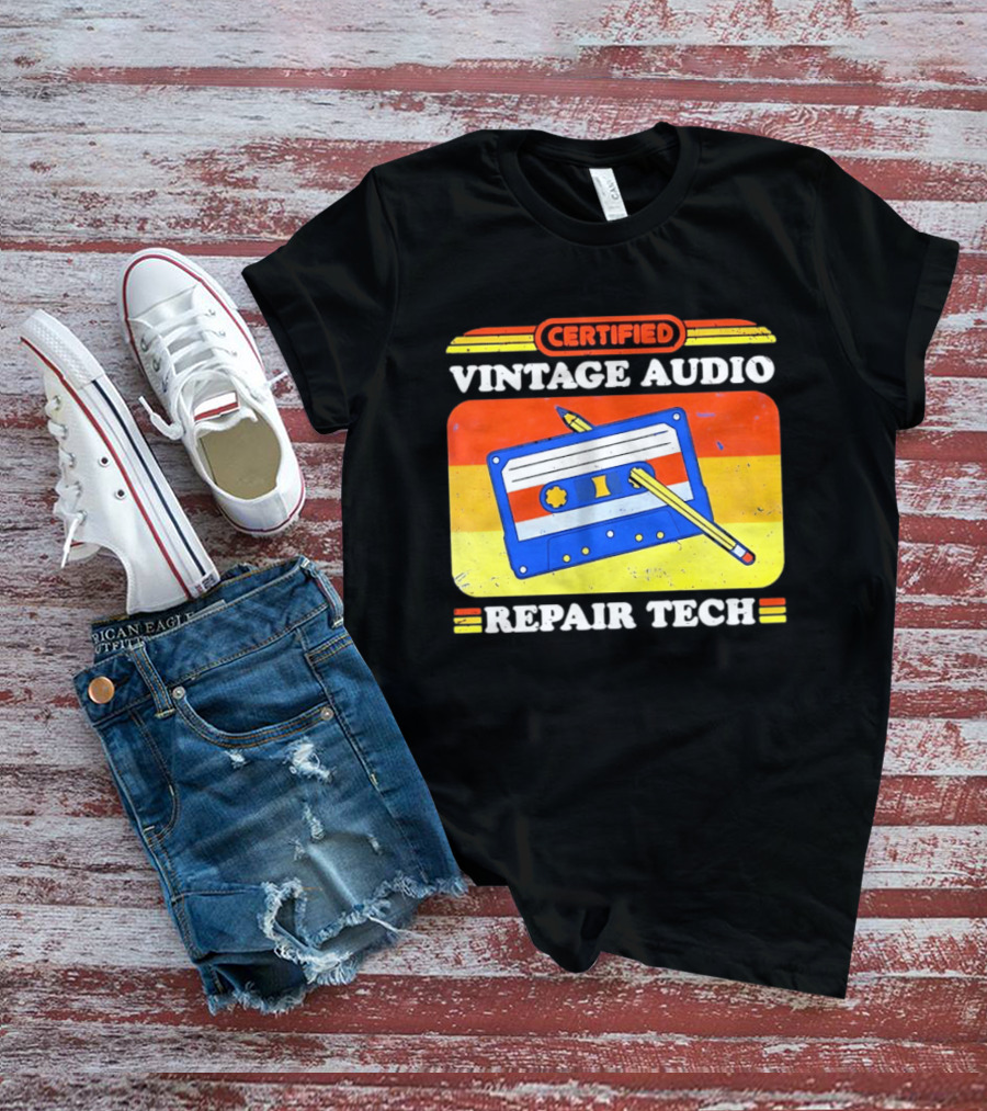 Certified Vintage Audio Cassette Pencil Repair Tech T-Shirt